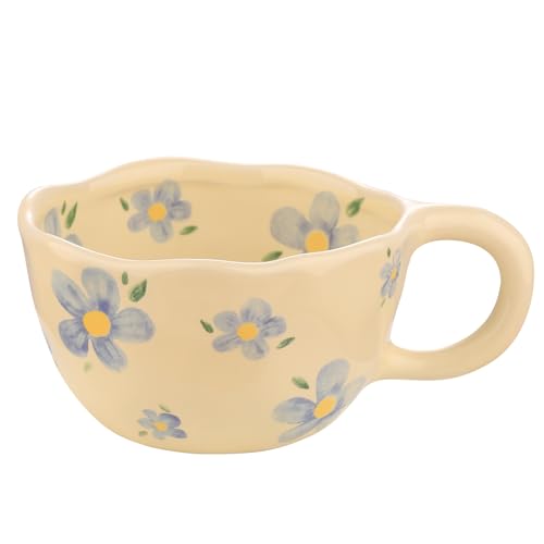 VanEnjoy Keramikbecher, niedlicher Kaffeebecher, Erdbeerbecher, ästhetischer Kaffeebecher, Retro-Blumenbecher, Keramik-Tee, 300 ml, für Tee, Kaffee, Milch und Haferflocken von VanEnjoy