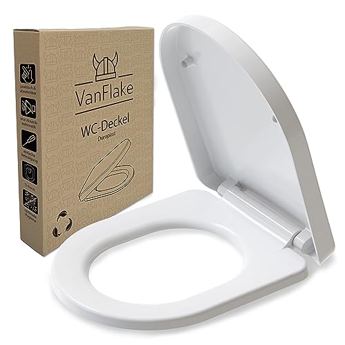 VanFlake Toilettendeckel D-Form – Klodeckel in weiß mit Absenkautomatik & Schnellverschluss, antibakterielle Klobrille aus Duroplast, abnehmbarer WC Sitz für einfache Montage & Reinigung von VanFlake