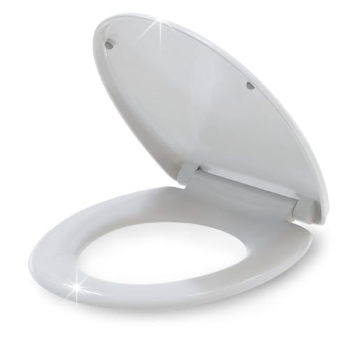 VanFlake Toilettendeckel ovale Form – Klodeckel in weiß mit Absenkautomatik & Schnellverschluss, antibakterielle Klobrille aus PP-Material, abnehmbarer WC Sitz für einfache Montage & Reinigung von VanFlake