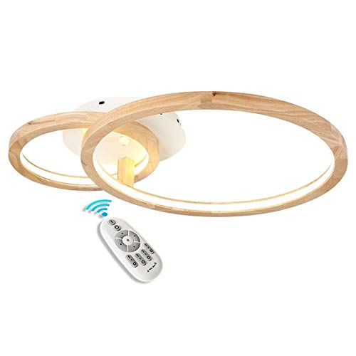 VanMe 2-Ring LED Deckenleuchte Wohnzimmerlampe Modern Chic Runde Dimmbar Deckenlampe mit Fernbedienung Kreative Holz Acryl Design Decke Licht für Schlafzimmer Esszimmer Büro Küche lampe von VanMe