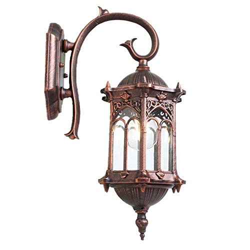 Außen-Wandlampe, Retro Vintage Außenleuchte, Wandleuchte aus Aluguss und Glas, Gartenlicht Laterne E27 Antique Wand-Außenleuchte Hoflampe Clear Glass Garten Licht (Color : C - Red Bronze) von VanMe