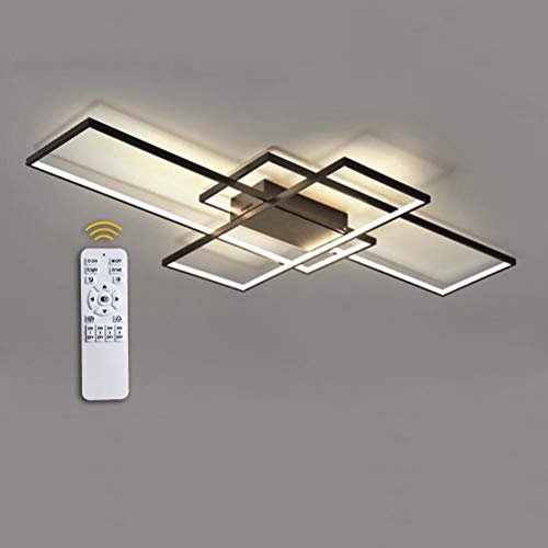 Modern Quadrat 115W LED Deckeleuchen Dimmbar Mit Fernbedienung Wohnzimmerlampe, Aluminium Acryl Deckenleuchte Chic Eckig Deckenlampe für Schlafzimmer Esszimmer Küche Flur Lampe, schwarz, 140*80*9cm von VanMe