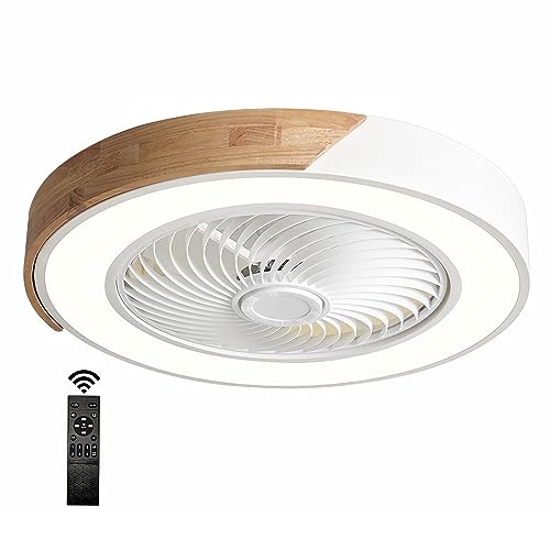 Moderner Deckenventilator mit Licht, Deckenventilator mit Beleuchtung und Fernbedienung, LED Dimmbar, 3-farbig, Rund Hölz Deckenleuchte mit Ventilator für Wohnzimmer Schlafzimmer Innendeckenventilator von VanMe