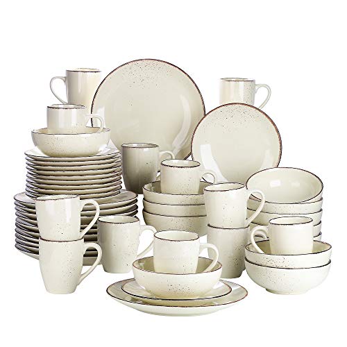 vancasso Kombiservice Set, Navia Geschirrset aus Steingut, 48 teilig Tafelservice, Vintage Aussehen, Natur Design, beige gelb von vancasso