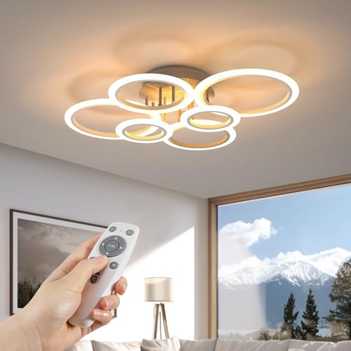 RUYI LED Deckenleuchte,72W Wohnzimmerlampe mit Fernbedienung,6-Ring Modern Dimmbar Deckenlampe für Wohnzimmer,Schlafzimmer,Küche,Flur, Balkon,Esszimmer,2800-7000K von RUYI
