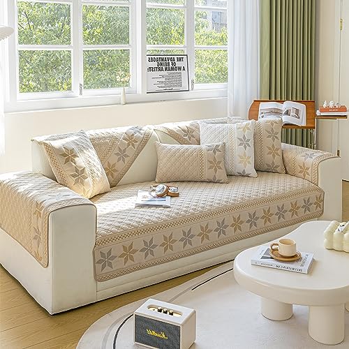 VanderHOME 1 2 3 4 Sitzer Sofabezug Couchbezug L Form Ecksofa Sofa/Couch überwurfdecke, Rutschfester Sofa überzug aus Baumwolle 45 * 45cm-Khaki-Kissenbezug(2 Stück) von VanderHOME