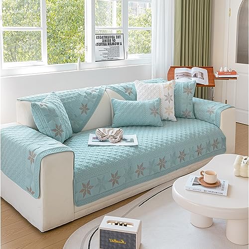 VanderHOME 1 2 3 4 Sitzer Sofabezug Couchbezug L Form Ecksofa Sofa/Couch überwurfdecke, Rutschfester Sofa überzug aus Baumwolle 70 * 120cm-Blau-Rückenlehnenbezug(1 Stück) von VanderHOME