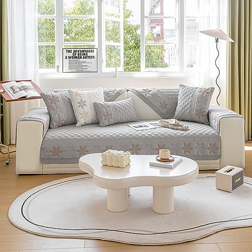 VanderHOME 1 2 3 4 Sitzer Sofabezug Couchbezug L Form Ecksofa Sofa/Couch überwurfdecke, Rutschfester Sofa überzug aus Baumwolle 90 * 210cm-Grau-Sitzbezug(1 Stück) von VanderHOME