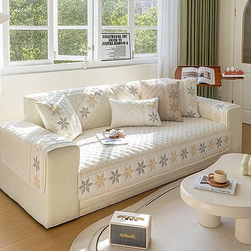 VanderHOME 1 2 3 4 Sitzer Sofabezug Couchbezug L Form Ecksofa Sofa/Couch überwurfdecke, Rutschfester Sofa überzug aus Baumwolle 90 * 210cm-Weiß-Sitzbezug(1 Stück) von VanderHOME