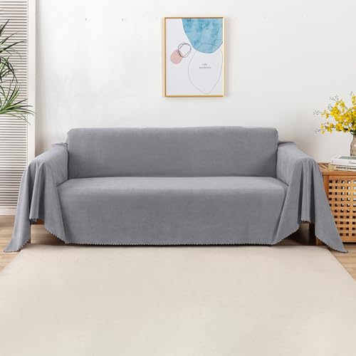 VanderHOME Anti-Rutsch-Sofa Abdeckung Home Dekoration Solid Farbe Sofa Decke Vier Jahreszeiten Universal Sofa Abdeckung Elastische Dehnbare Sofa Schutzhülle Wohnzimmer Haustier 180 * 130cm-Grau von VanderHOME