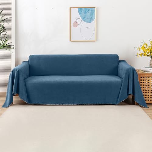 VanderHOME Anti-Rutsch-Sofa Abdeckung Home Dekoration Solid Farbe Sofa Decke Vier Jahreszeiten Universal Sofa Abdeckung Elastische Dehnbare Sofa Schutzhülle Wohnzimmer Haustier 180 * 300cm-Tiefblau von VanderHOME