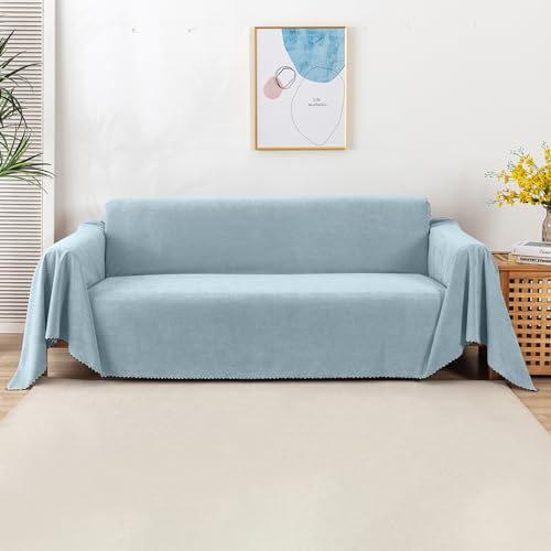 VanderHOME Anti-Rutsch-Sofa Abdeckung Home Dekoration Solid Farbe Sofa Decke Vier Jahreszeiten Universal Sofa Abdeckung Elastische Dehnbare Sofa Schutzhülle Wohnzimmer Haustier 180 * 340cm-Wasserblau von VanderHOME
