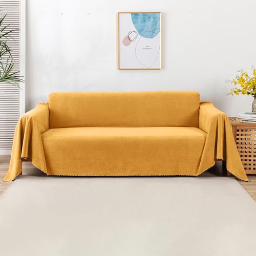 VanderHOME Anti-Rutsch-Sofa Abdeckung Home Dekoration Solid Farbe Sofa Decke Vier Jahreszeiten Universal Sofa Abdeckung Elastische Dehnbare Sofa Schutzhülle Wohnzimmer Haustier 180 * 380cm-Gelb von VanderHOME