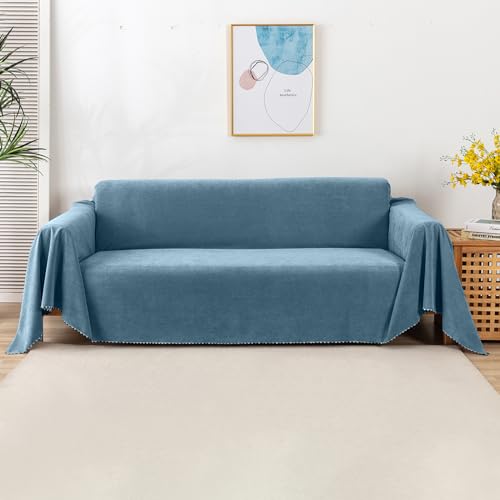 VanderHOME Anti-Rutsch-Sofa Abdeckung - Elastische Dehnbare Schutzhülle für Vier Jahreszeiten - Universal Decke für Wohnzimmer und Haustier - Solid Farbe Home Dekoration 180 * 420cm-Hellblau von VanderHOME