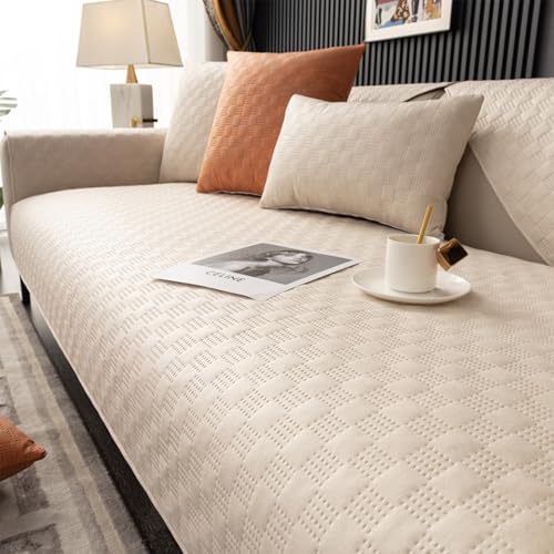 VanderHOME Anti-Rutsch Sofabezug Wasserdicht Sofa überwurfdecke für Verschütten Abnutzung und Riss Schützen Sofa Protector Schutz vor Haustier Katze Hunde 110 * 110cm-Beige-Sitzbezug-1 PC von VanderHOME