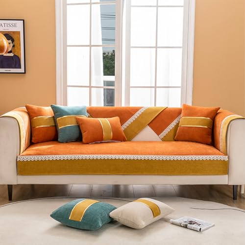 VanderHOME Anti-Rutsch Sofa schonbezug 1/2/3/4 Sitzs, Weicher Couchbezug L Form,Elastisch Stretch Sofa Protector für Hunde Kinder Katzen Haustiere Abdeckung 90 * 160cm-Kissen-Orange von VanderHOME