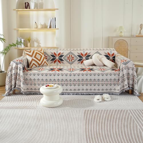 VanderHOME Baumwolle Couch Überwurf, Sofa Überzug 2/3/4 Sitzer, Multifunktionaler kuscheldecke, Artistic kuscheldecke, Wendbare Sofadecke 180 * 230cm-Orangefarbener Ahorn von VanderHOME