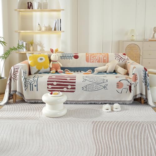 VanderHOME Baumwolle Couch Überwurf, Sofa Überzug 2/3/4 Sitzer, Multifunktionaler kuscheldecke, Artistic kuscheldecke, Wendbare Sofadecke 180 * 230cm-kätzchen von VanderHOME