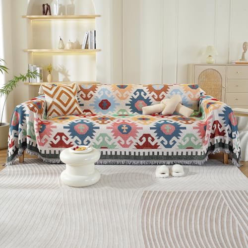 VanderHOME Baumwolle Couch Überwurf, Sofa Überzug 2/3/4 Sitzer, Multifunktionaler kuscheldecke, Artistic kuscheldecke, Wendbare Sofadecke 180 * 260cm-Lichtgeometrie von VanderHOME