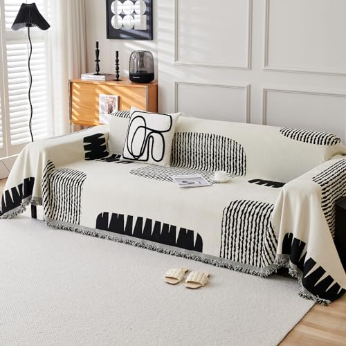 VanderHOME Chenille Couch Überwurf, Sofa Überzug 1/2/3/4 Sitzer, Multifunktionaler Sofabezug, Doppelseitige Sofa Cover Couch Überwurf für Sofa und Bett 180 * 260cm-Schwarz von VanderHOME