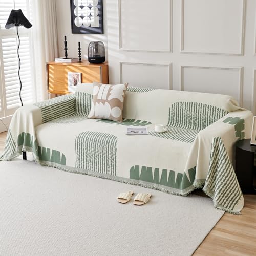 VanderHOME Chenille Couch Überwurf, Sofa Überzug 1/2/3/4 Sitzer, Multifunktionaler Sofabezug, Doppelseitige Sofa Cover Couch Überwurf für Sofa und Bett 180 * 420cm-Grün von VanderHOME