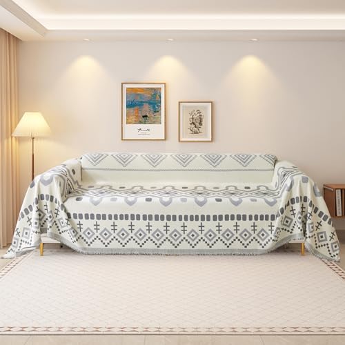 VanderHOME Chenille Sofa Überwurf Decke großer Couchdecke Überwurf Sofa Decke Wendbare Sofabezug, Sofadecken zum Abdecken, Tagesdecke mit dekorativen Quasten 180 * 230cm-Grau von VanderHOME