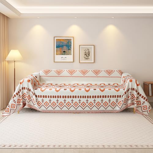 VanderHOME Chenille Sofa Überwurf Decke großer Couchdecke Überwurf Sofa Decke Wendbare Sofabezug, Sofadecken zum Abdecken, Tagesdecke mit dekorativen Quasten 180 * 300cm-Orange von VanderHOME