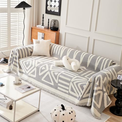 VanderHOME Chenille Sofa Überwurfdecke Große 2/3 Sitzer Sofaüberwurf Vielseitige Wohndecke als Dekodecke, Couch Überwürf, Sofa Überzug und Tagesdecke mit Deko Quasten 180 * 340cm-Grau von VanderHOME