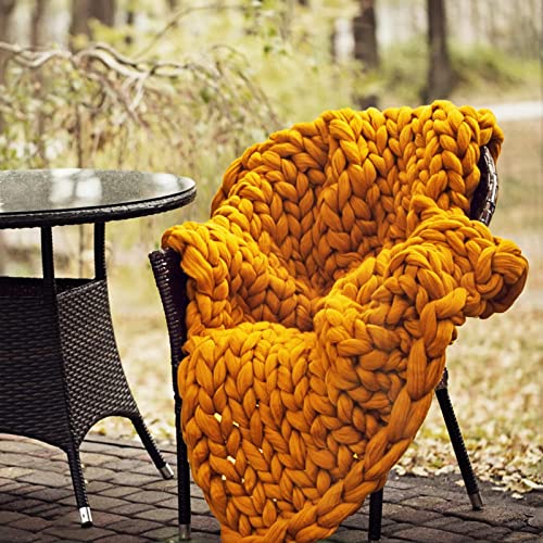 VanderHOME Decke Gestrickte Super Weiche Kuscheldecke Handgefertigt Grobe Strickdecke Grobstrick Decke Gestrickte Decke Wolldecke Couchdecke Flauschige weihnachtsdeko (Kurkuma,100×100cm) von VanderHOME