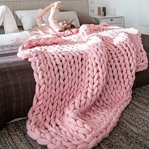 VanderHOME Decke Gestrickte Super Weiche Kuscheldecke Handgefertigt Grobe Strickdecke Grobstrick Decke Gestrickte Decke Wolldecke Couchdecke Flauschige weihnachtsdeko (Rosa,100×100cm) von VanderHOME