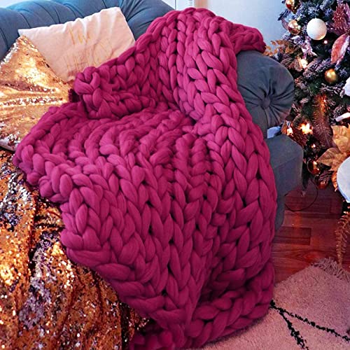 VanderHOME Decke Gestrickte Super Weiche Kuscheldecke Handgefertigt Grobe Strickdecke Grobstrick Decke Gestrickte Decke Wolldecke Couchdecke Flauschige weihnachtsdeko (Rosenrot,100×100cm) von VanderHOME