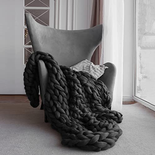 VanderHOME Decke Gestrickte Super Weiche Kuscheldecke Handgefertigt Grobe Strickdecke Grobstrick Decke Gestrickte Decke Wolldecke Couchdecke Flauschige weihnachtsdeko (Schwarz,80×100cm) von VanderHOME