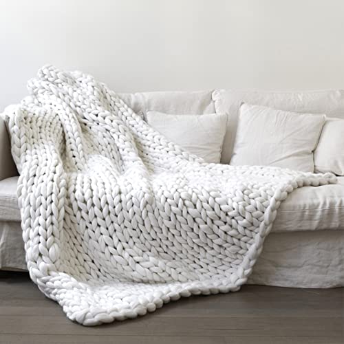 VanderHOME Decke Gestrickte Super Weiche Kuscheldecke Handgefertigt Grobe Strickdecke Grobstrick Decke Gestrickte Decke Wolldecke Couchdecke Flauschige weihnachtsdeko (Weiß,100×100cm) von VanderHOME