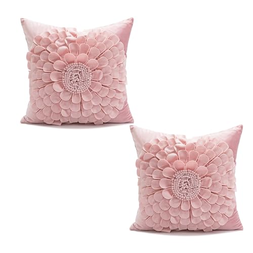 VanderHOME Dekorativer Kissenbezug, Hochwertige Holländische Samt Super Weiche Kissenhülle Mit Verstecktem Reißverschluss, Moderne Zimmer Sofa Stuhl Auto Garten Dekoration 45 * 45CM-Rosa-2pcs von VanderHOME