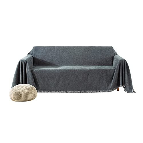 VanderHOME Hochwertige Wohndecke Sofa überwurfdecke Einfarbig Dekorativen Couch Überwurf für Sofa Groß Vielseitig Sofaüberwurf ist Die Erste Wahl für Familie Reisen und Büro 180*380cm Dunkelgra von VanderHOME