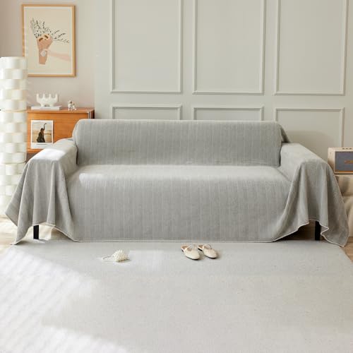 VanderHOME Multifunktionaler Sofabezug, Dekorativer Sofabezug, Wendbare Sofadecke mit Fransen 230 * 380cm-Hellgrau von VanderHOME