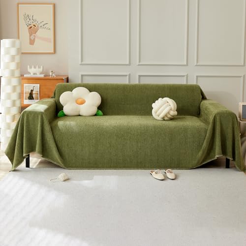 VanderHOME Multifunktionaler Sofabezug, Dekorativer Sofabezug, Wendbare Sofadecke mit Fransen 230 * 380cm-Matcha Grün von VanderHOME