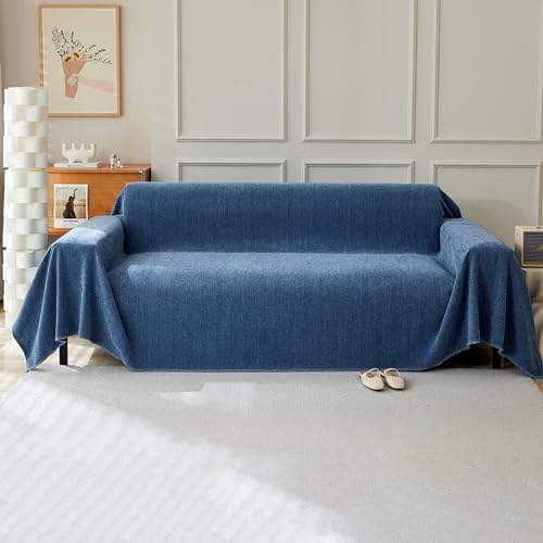 VanderHOME Multifunktionaler Sofabezug, Dekorativer Sofabezug, Wendbare Sofadecke mit Fransen 230 * 420cm-Blau von VanderHOME