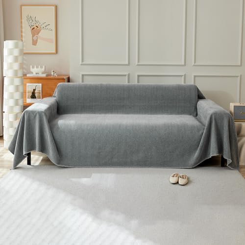 VanderHOME Multifunktionaler Sofabezug, Dekorativer Sofabezug, Wendbare Sofadecke mit Fransen 230 * 420cm-Dunkelgrau von VanderHOME