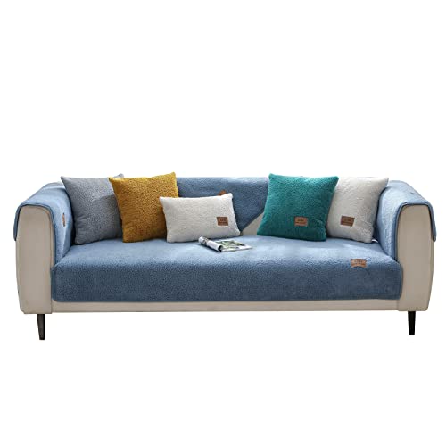 VanderHOME Plüsch Sofabezug 1 2 3 4 Sitzer, Couch bezug,L Form Sofaüberwurfe, Weicher Sofaschoner Pets Dog Couch überzug Antirutsch Decke 110 * 110cm-Blau-Sitzbezug（1 PC） von VanderHOME