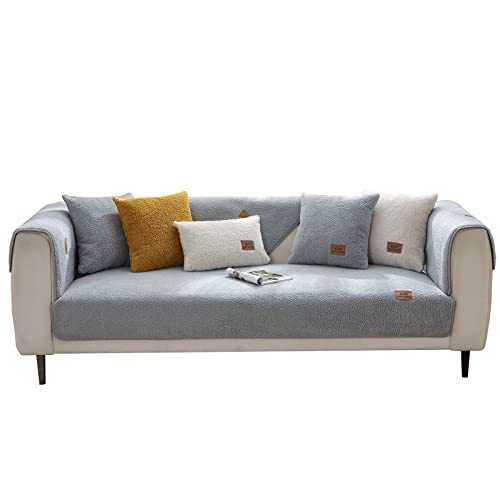 VanderHOME Plüsch Sofabezug 1 2 3 4 Sitzer, Couch bezug,L Form Sofaüberwurfe, Weicher Sofaschoner Pets Dog Couch überzug Antirutsch Decke 90 * 180cm-Grau-Sitzbezug（1 PC） von VanderHOME