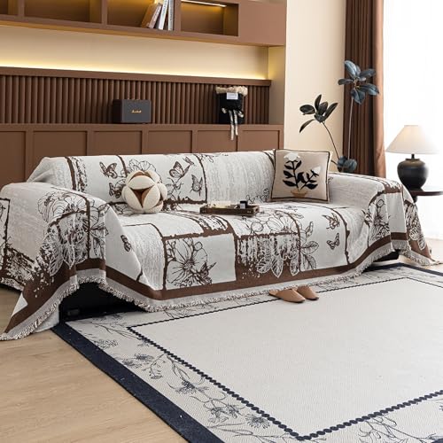 VanderHOME Premium Chenille Sofaüberwürfe Für 1-4 Sitzer ，Vielseitige Sofa Überzug Sofa Cover Futonbezug Mit Quaste, Kunstvolle Muster, Alljahreszeitlich 180 * 180cm-Hellbraun von VanderHOME