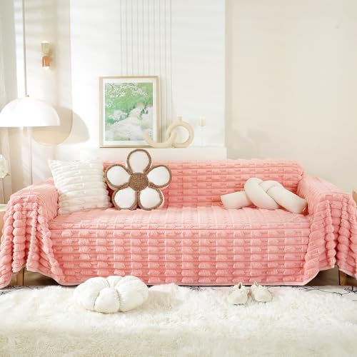 VanderHOME Premium Plüsch Sofabezug Für 1-4 Sitzer ，Vielseitige Sofa Überzug Sofa Cover Fleece Decke, Waschbar Sofaüberwurfe Sofadecke für Wohnzimmer 180 * 180cm-Rosa von VanderHOME