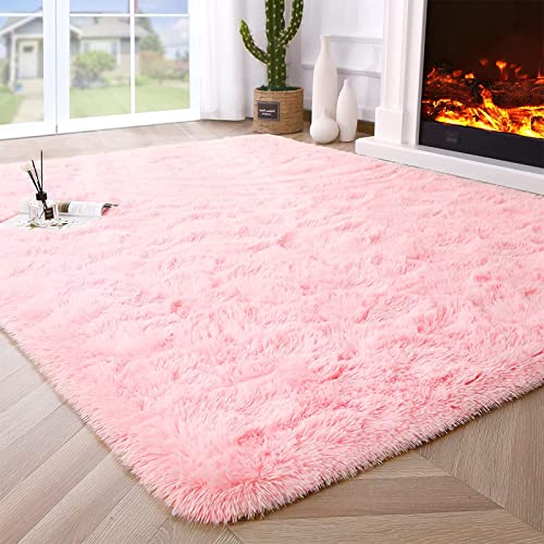 VanderHOME Rechteckig Teppich Weich und Flauschig LangflorModern Teppiche Langer Plüsch-Teppich Dicker Plüschteppich fürs Wohnzimmer Schlafzimmer Teppiche Rosa-120 * 160cm von VanderHOME