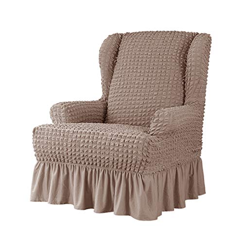 VanderHOME Sesselbezug Jacquard Stretch Ohrensessel Husse Spandex Antirutsch Sofaüberwurf Sessel-Überwürfe für Ohrensessel (Hellbraun) von VanderHOME