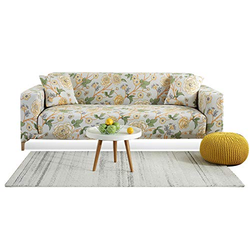 VanderHOME Sofa Überwürfe Elastische Sofabezug 3 Sitzer Bedruckte Sofabezüge Stretch Spandex Couchbezug Sofahusse Antirutsch für Sofa (Gelber Sommer, 3-Sitzer ) von VanderHOME