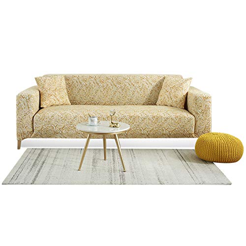 VanderHOME Sofa Überwürfe Elastische Sofabezug 3 Sitzer Bedruckte Sofabezüge Stretch Spandex Couchbezug Sofahusse Antirutsch für Sofa (Gold, 3-Sitzer ) von VanderHOME