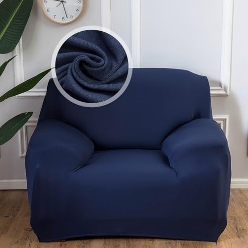 VanderHOME Sofa Überzug 1 Sitzer, Einfarbiger Stretch Sofahusse, Sofaschoner rutschfest, Couch Bezug Schutz Katze, Maschinenwaschbarer Couchschoner (1 Sitzer, Marineblau) von VanderHOME