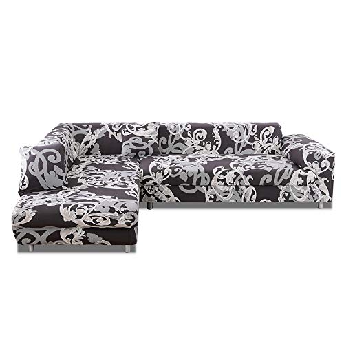 VanderHOME Sofabezug L Form Stretch Couchbezug 1/2/3/4 Sitzer, Printed Elastische Ecksofa Sofabezug Sofahusse für Ecksofa und 4 Sitzsofa (L-förmiges Ecksofa erfordert Zwei, 4-Sitzer (235-310 cm)) von VanderHOME