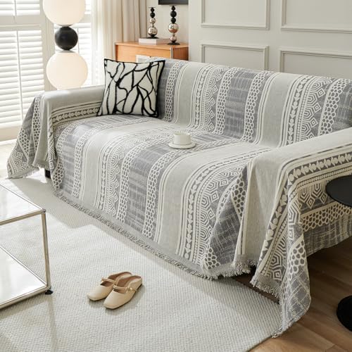 VanderHOME Sofaüberwurf Decke mit Fransen - Chenille Weiche Sofadecke Doppelseitig Überwurf Sofa 2 3 4 Sitzer Chenille Decke als Sofa überwurf, Sofa Überzug, Sofadecke 180 * 420cm-Grau von VanderHOME